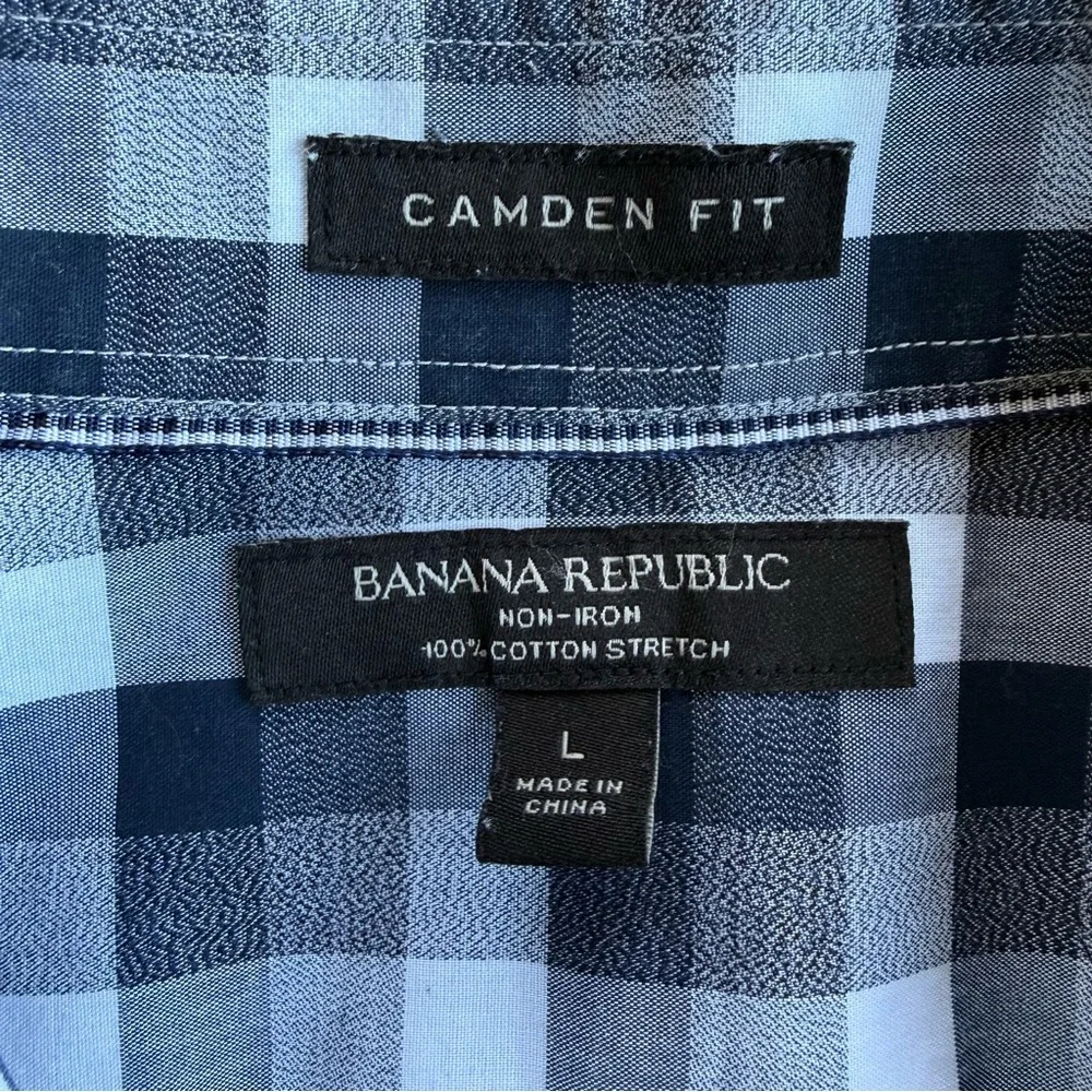 Banana Republic Men's Navy White Checkered Plaid Button-Up Shirt Stretch Large